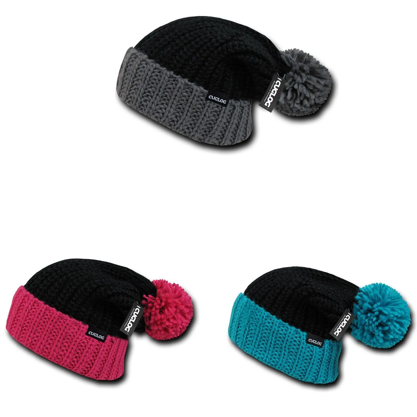 1 Dozen Cuglog Rainier Two Tone Cuffed Beanies Pom Style Wholesale Lots