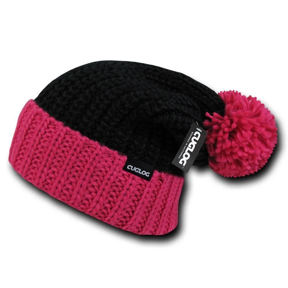 1 Dozen Cuglog Rainier Two Tone Cuffed Beanies Pom Style Wholesale Lots