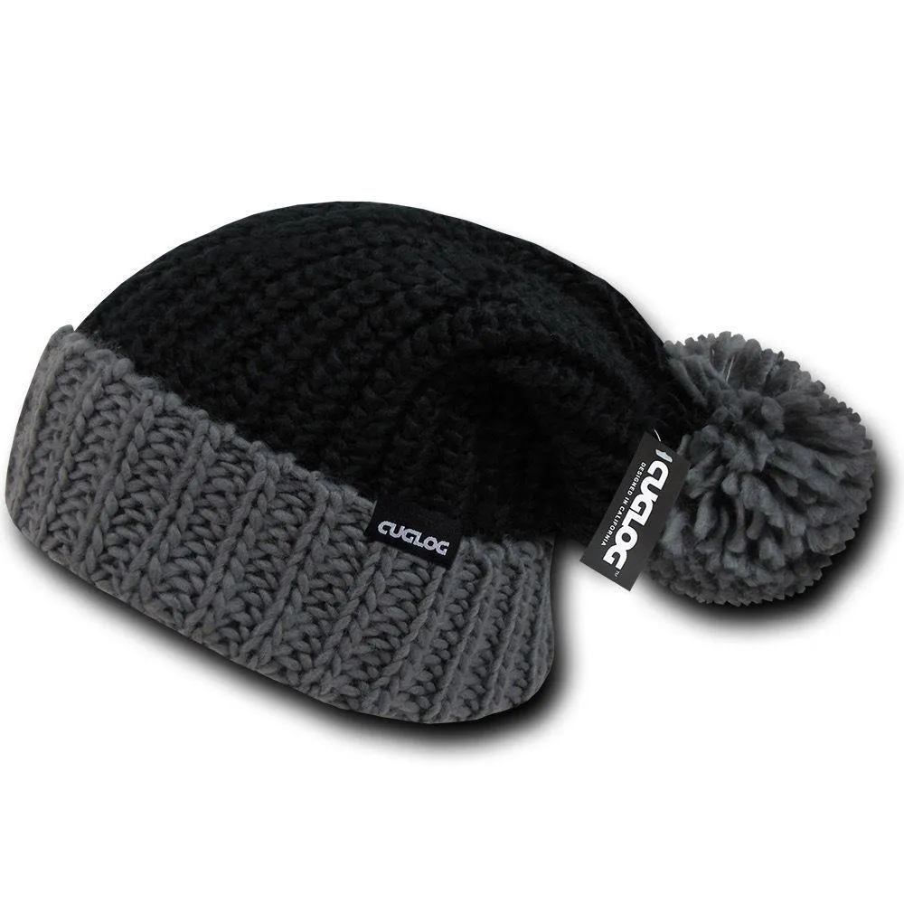 1 Dozen Cuglog Rainier Two Tone Cuffed Beanies Pom Style Wholesale Lots