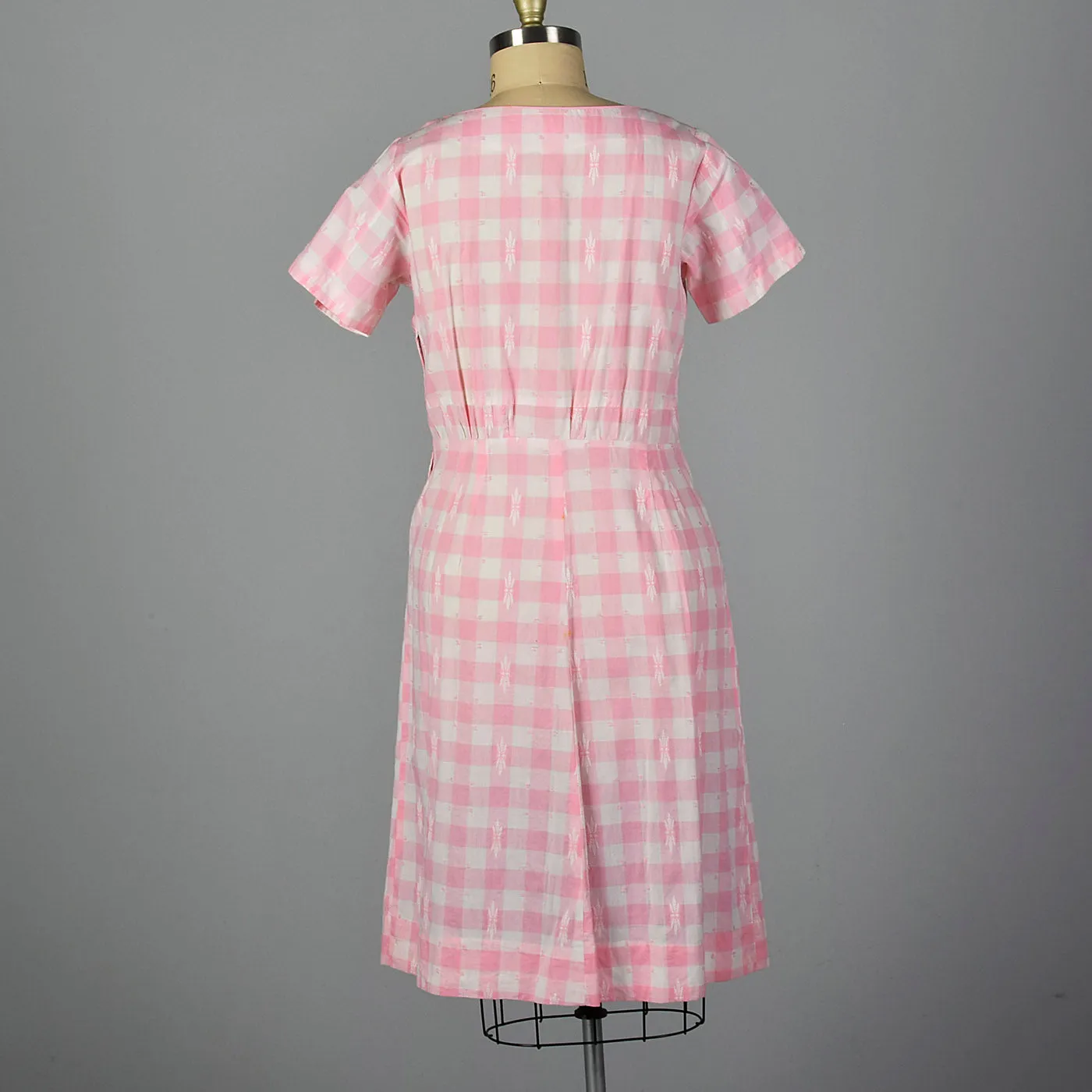 1950s Pink Gingham Pencil Dress