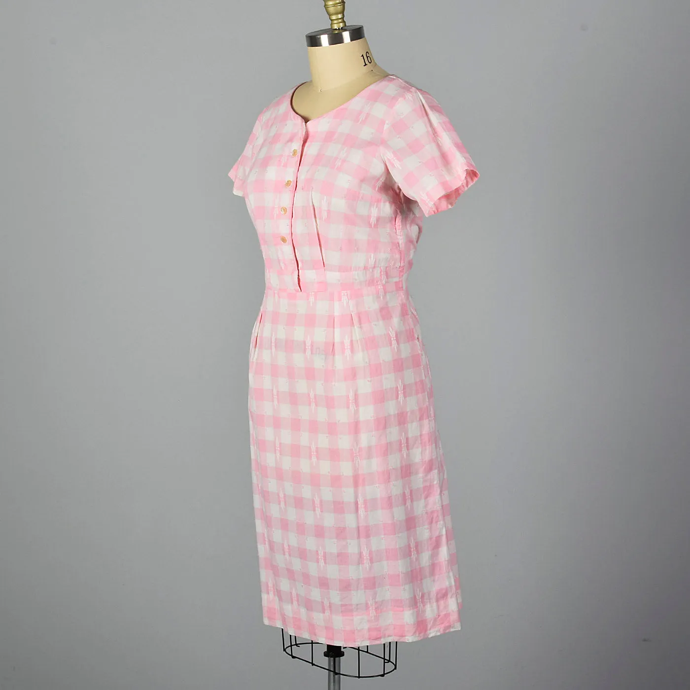 1950s Pink Gingham Pencil Dress
