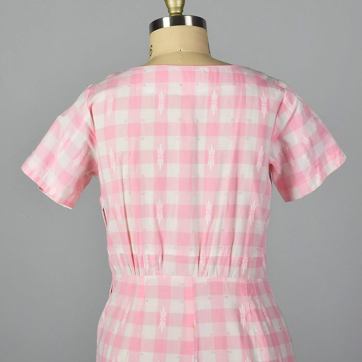 1950s Pink Gingham Pencil Dress