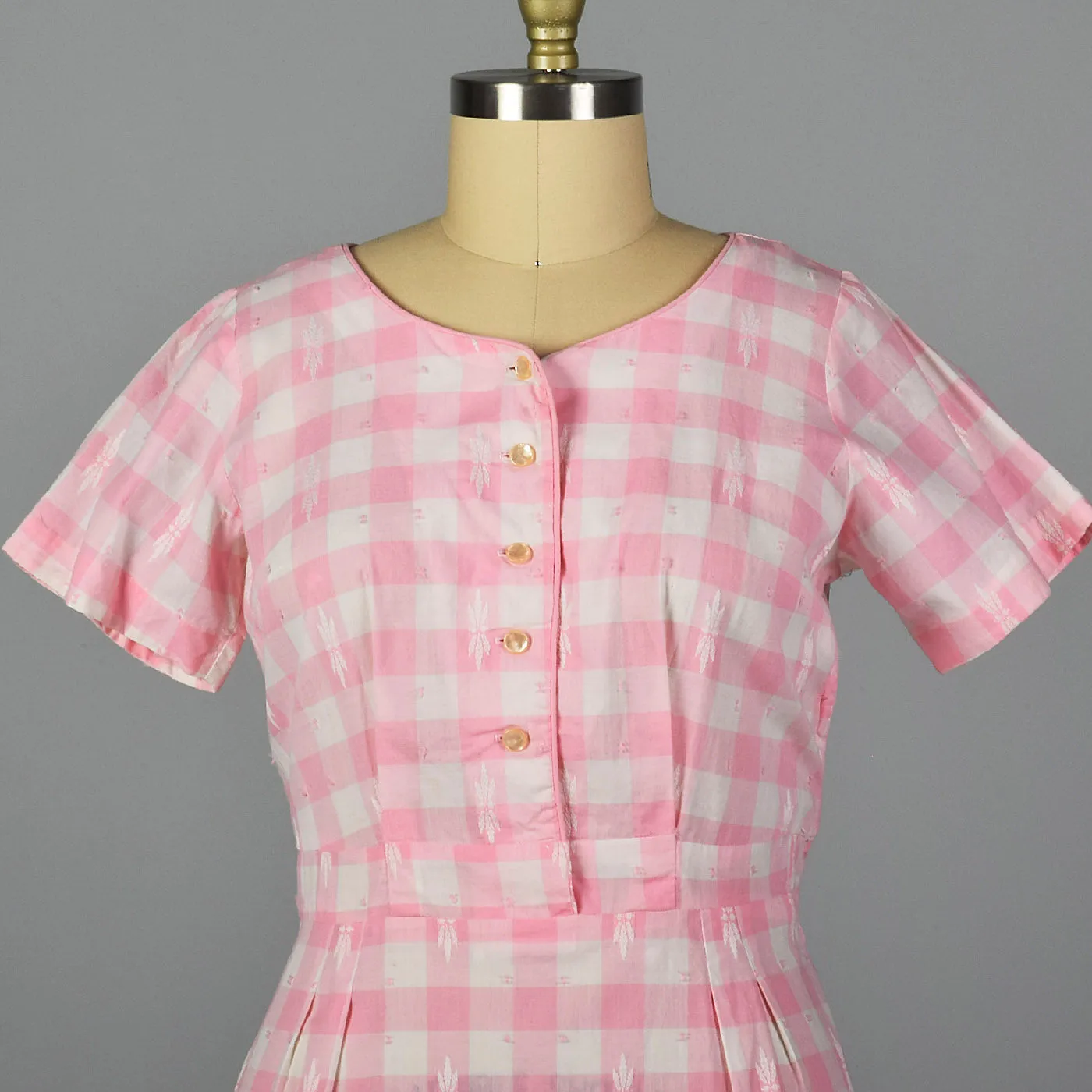 1950s Pink Gingham Pencil Dress
