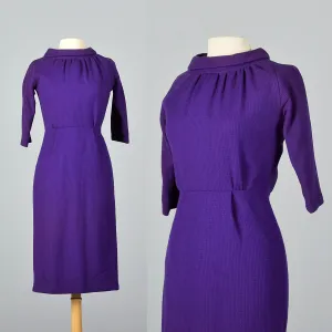 1950s Purple Knit Pencil Dress