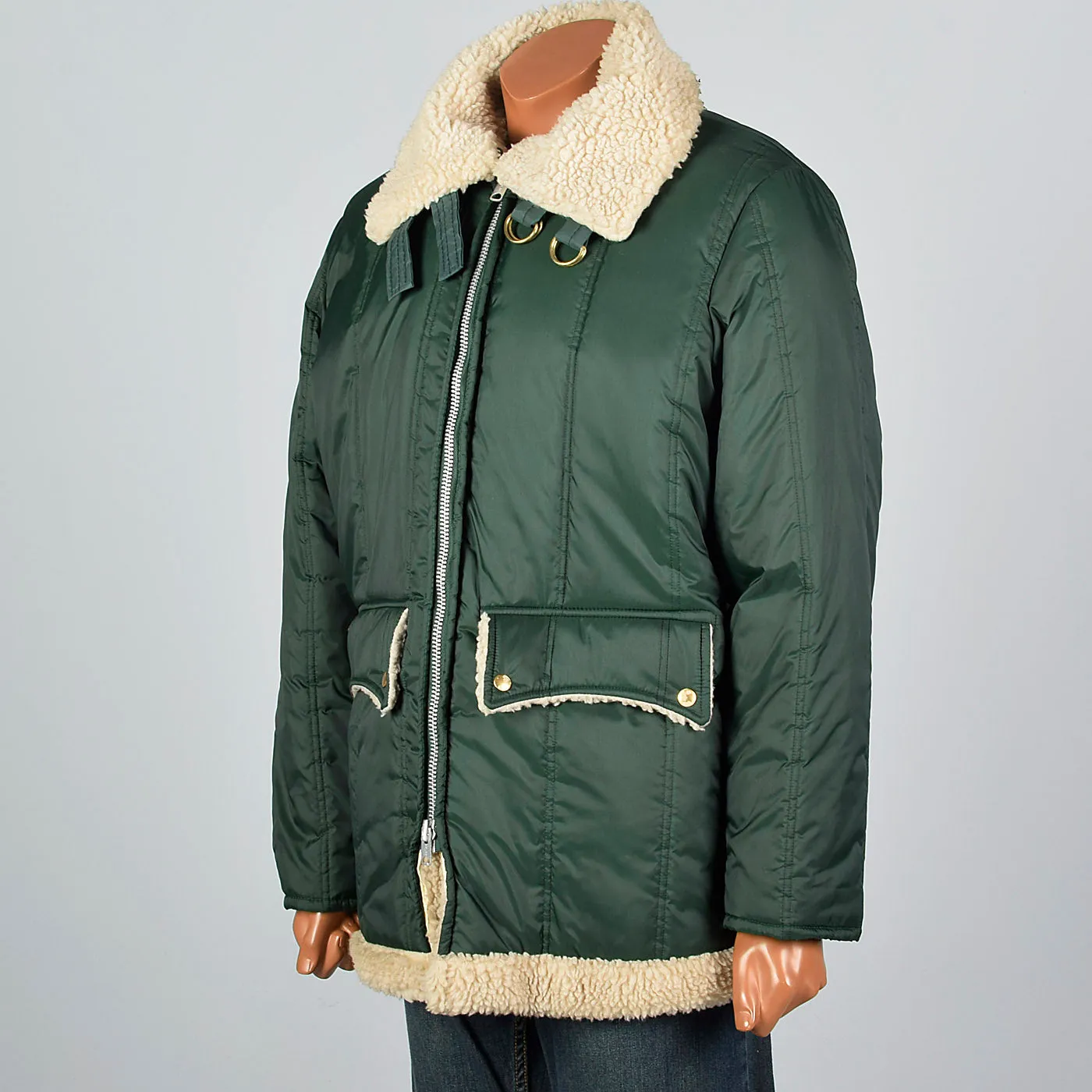 1960s Men's Green Satin Chore Coat