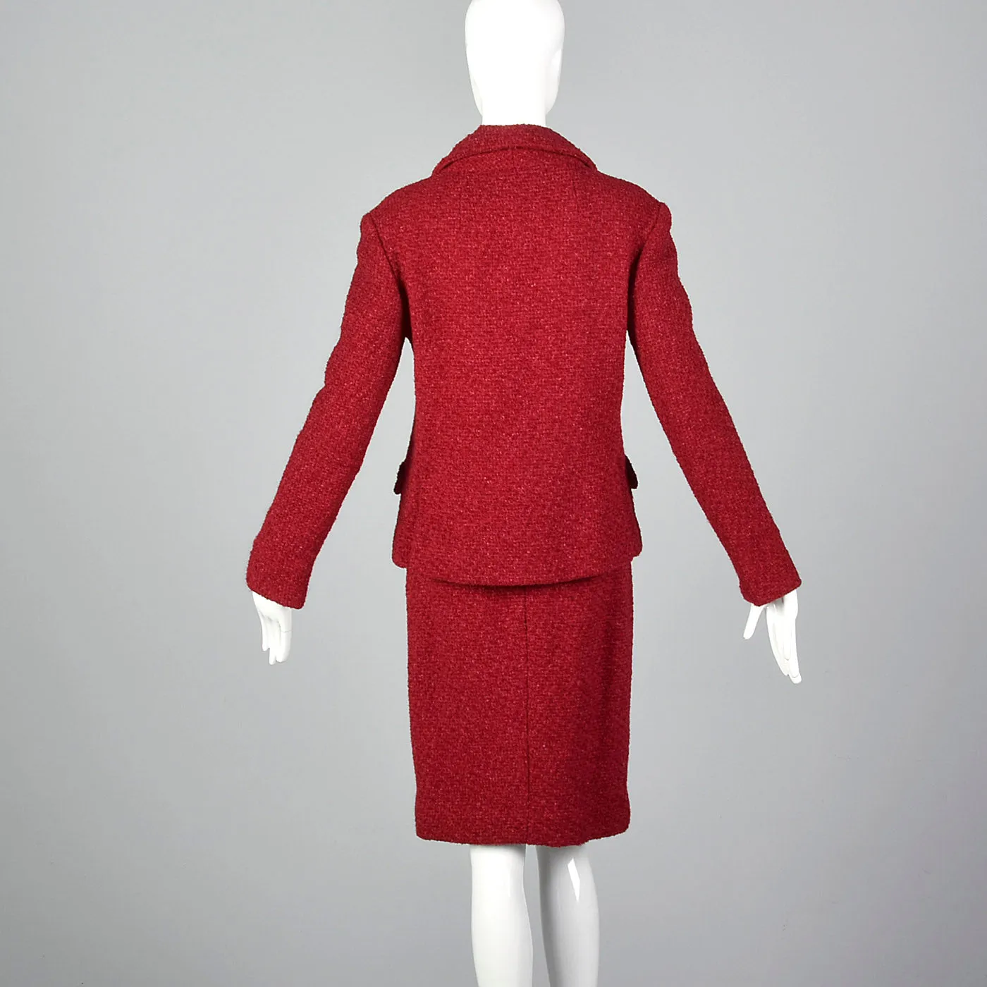 1960s Red Boucle Wool Skirt Suit