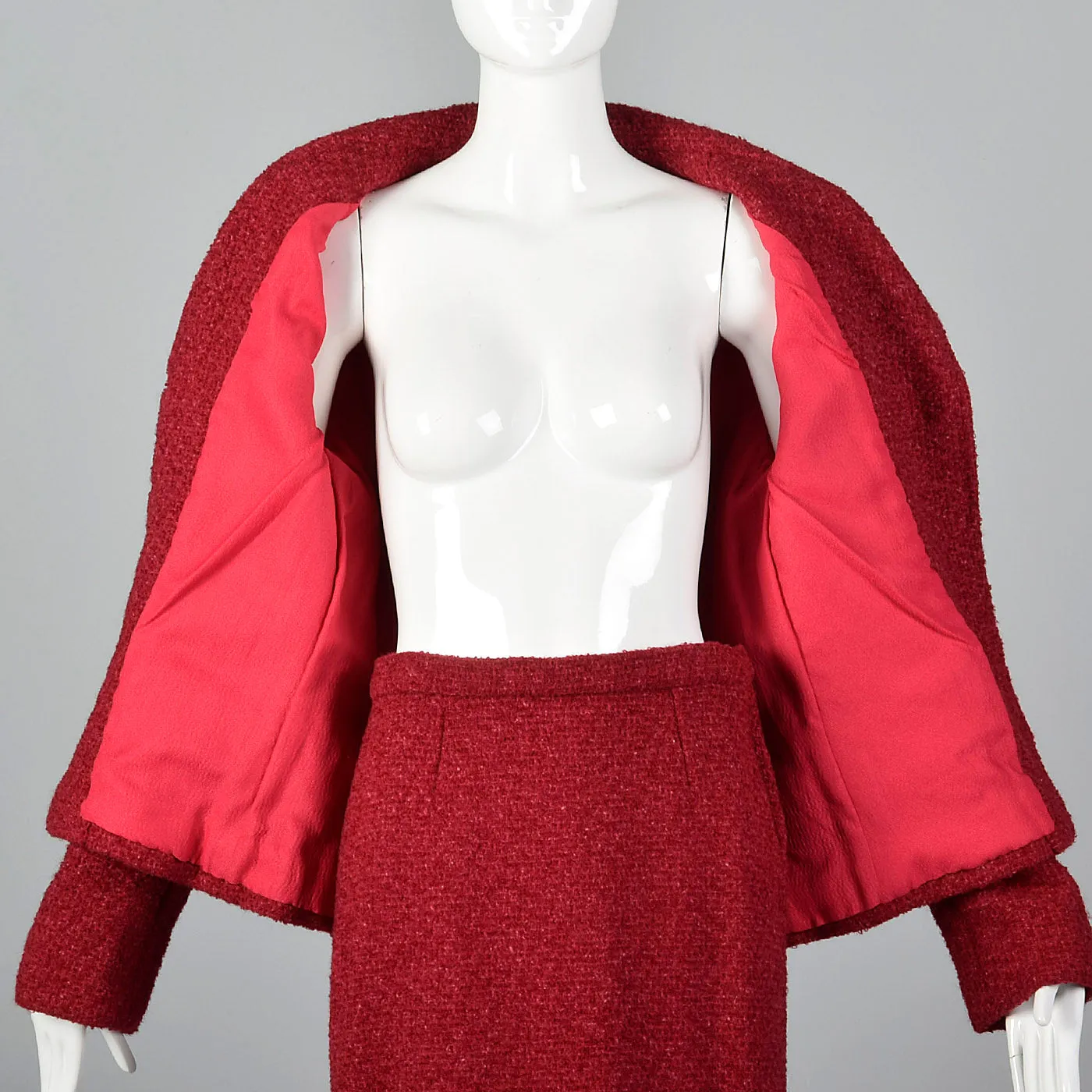 1960s Red Boucle Wool Skirt Suit
