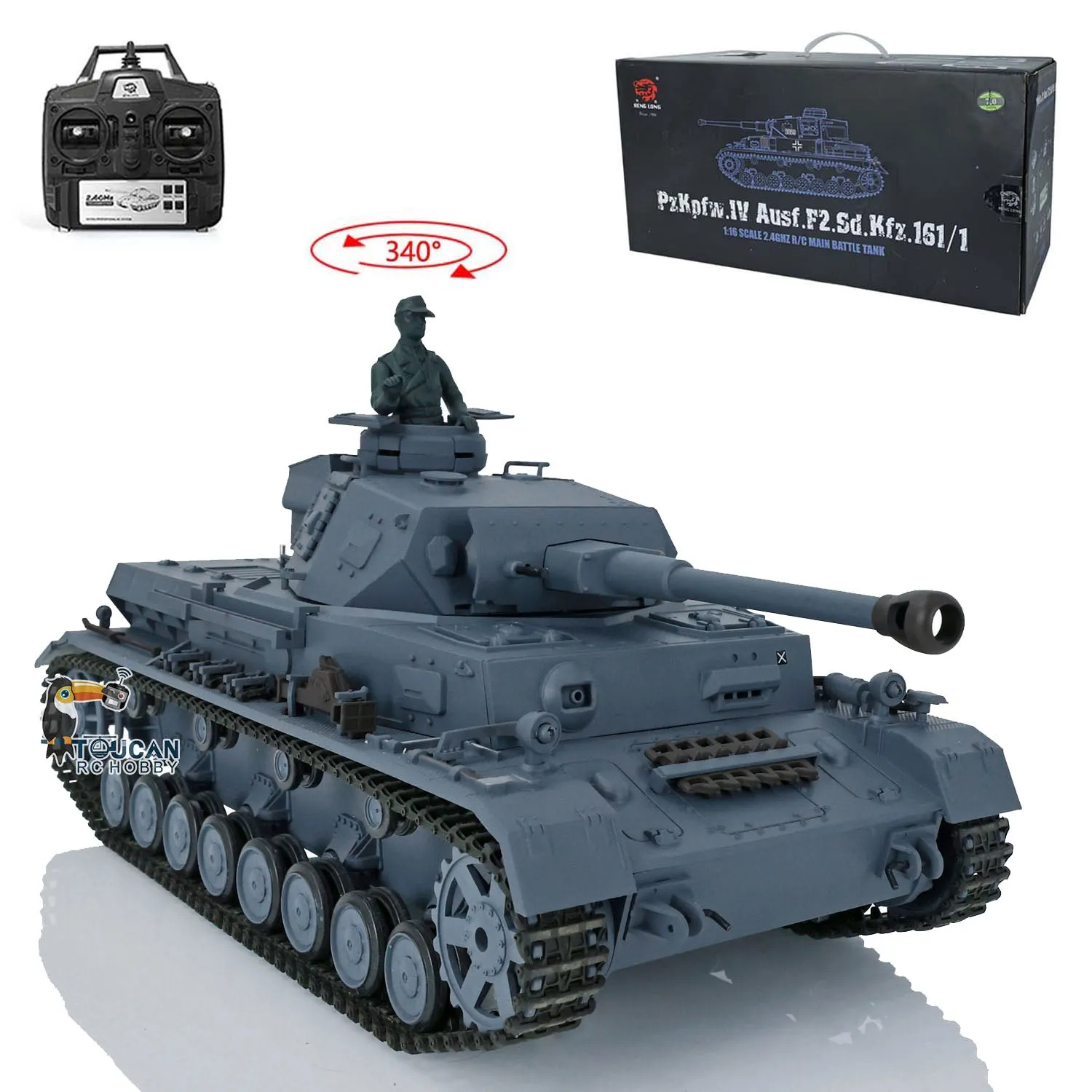 2.4G Henglong 1/16 Scale RC Tank 3859 Plastic German Panzer IV F2 RTR 7.0 Tank w/ Smoking Gearbox BB Shooting Road Wheels Tracks