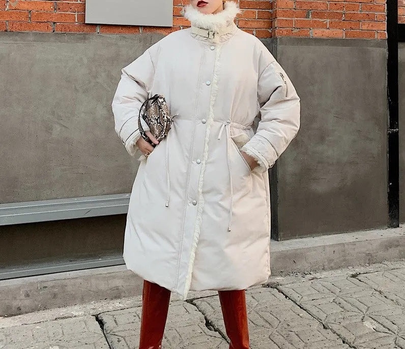 8GIRLS FAUX FUR TRIM PADDED LONG JACKET IN WHITE
