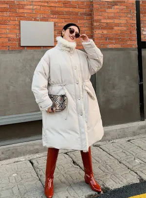 8GIRLS FAUX FUR TRIM PADDED LONG JACKET IN WHITE