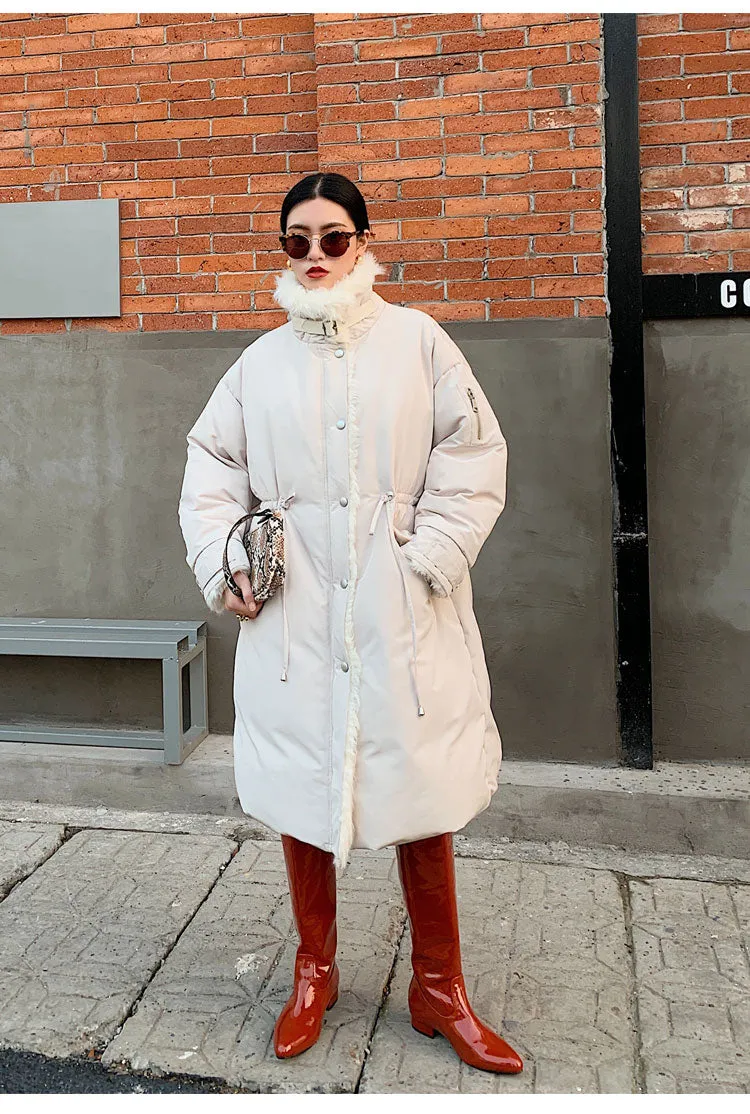 8GIRLS FAUX FUR TRIM PADDED LONG JACKET IN WHITE