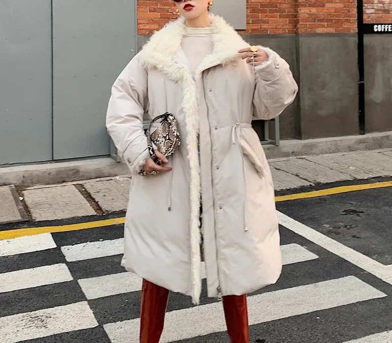8GIRLS FAUX FUR TRIM PADDED LONG JACKET IN WHITE