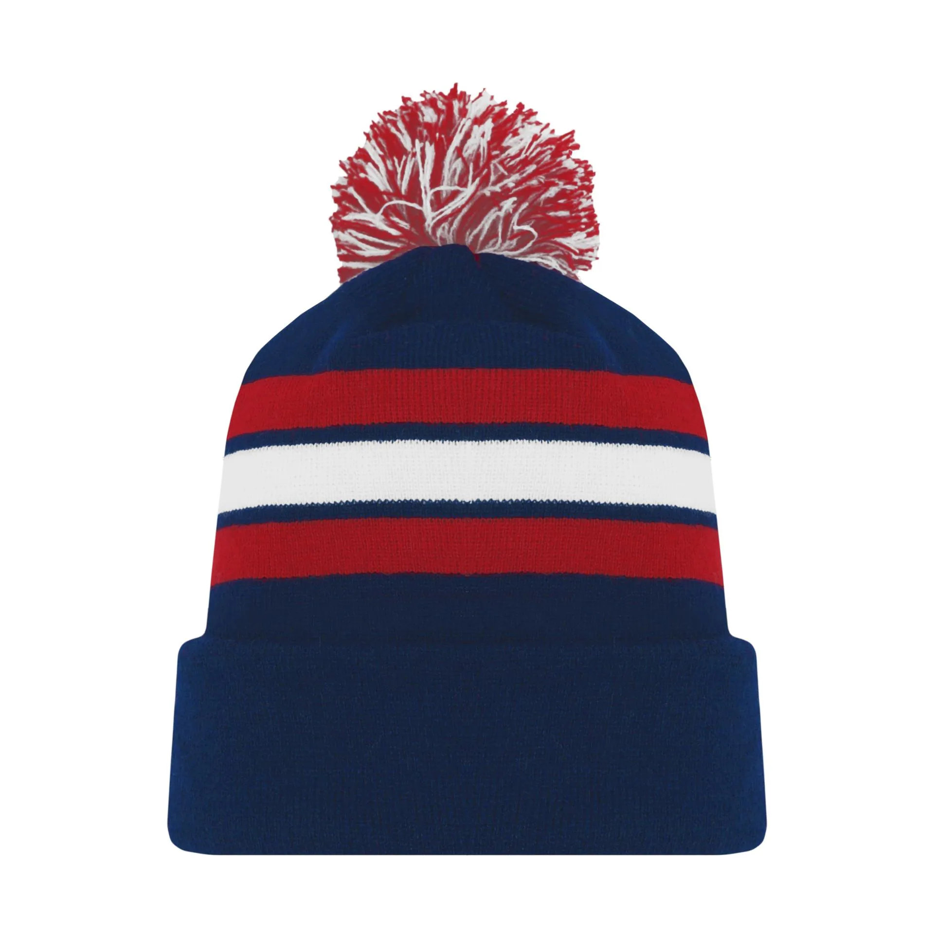 A1830-764 Navy/Red/White Blank Hockey Beanie Hat