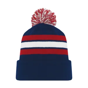 A1830-764 Navy/Red/White Blank Hockey Beanie Hat
