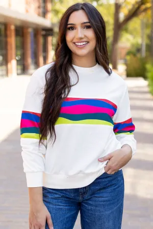Alora Striped Accent Long Sleeve Top
