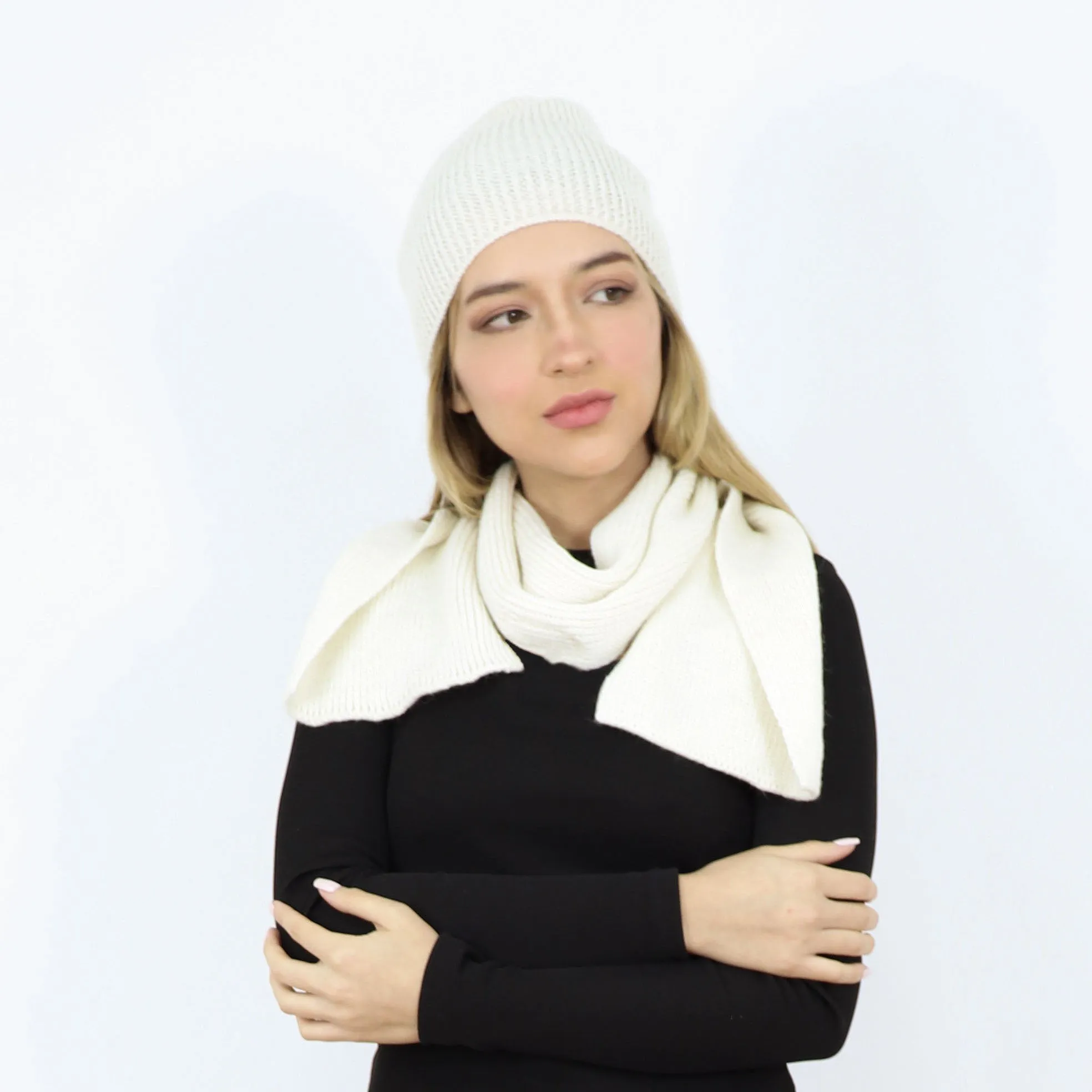 Alpaca Blend Rib Beanie and Scarf Set