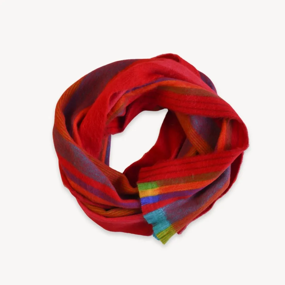 Alpaca Blend Scarf in Crimson Stripe