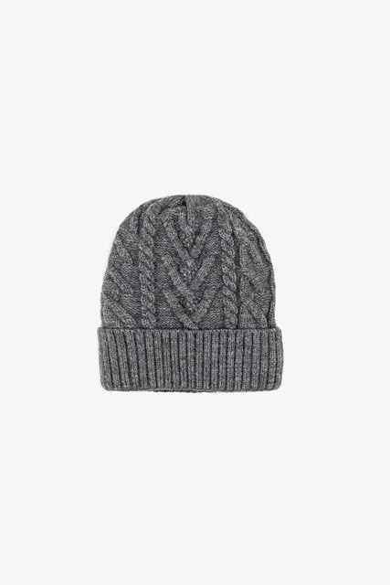 Antler Aran Cable Beanie Grey