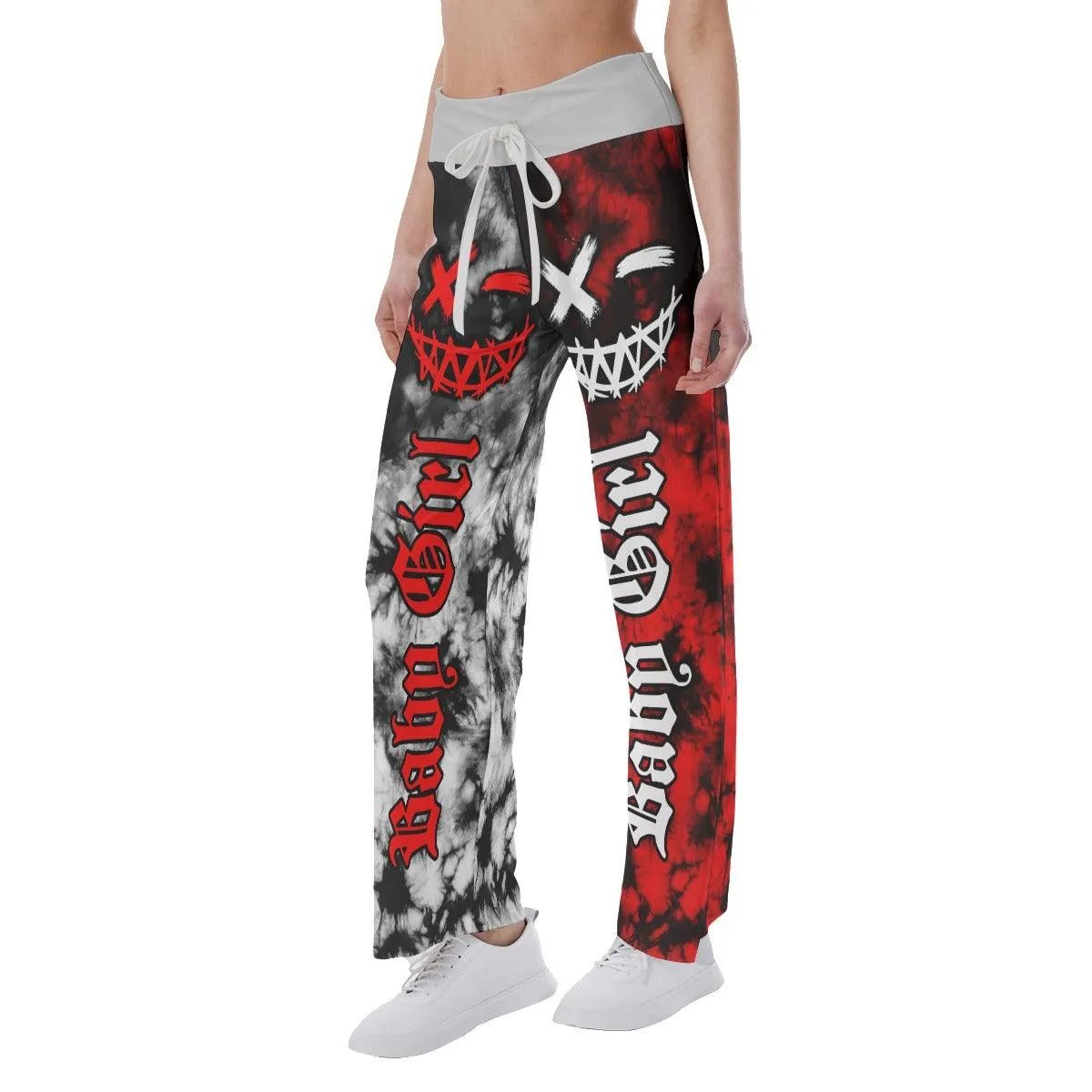 Baby Girl Tiedye Half Red Gray High-waisted Wide Leg Pants