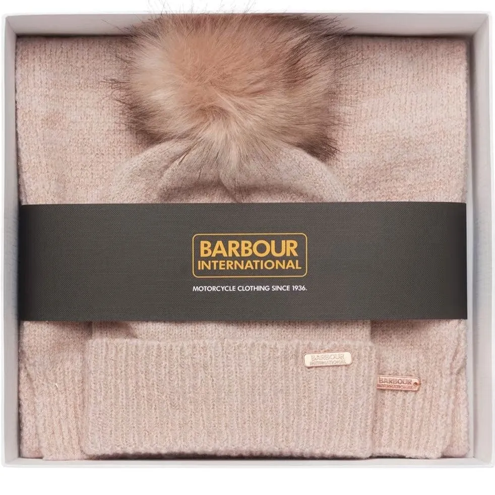 Barbour International Sparkle Beanie And Scarf Gift Set In Pink