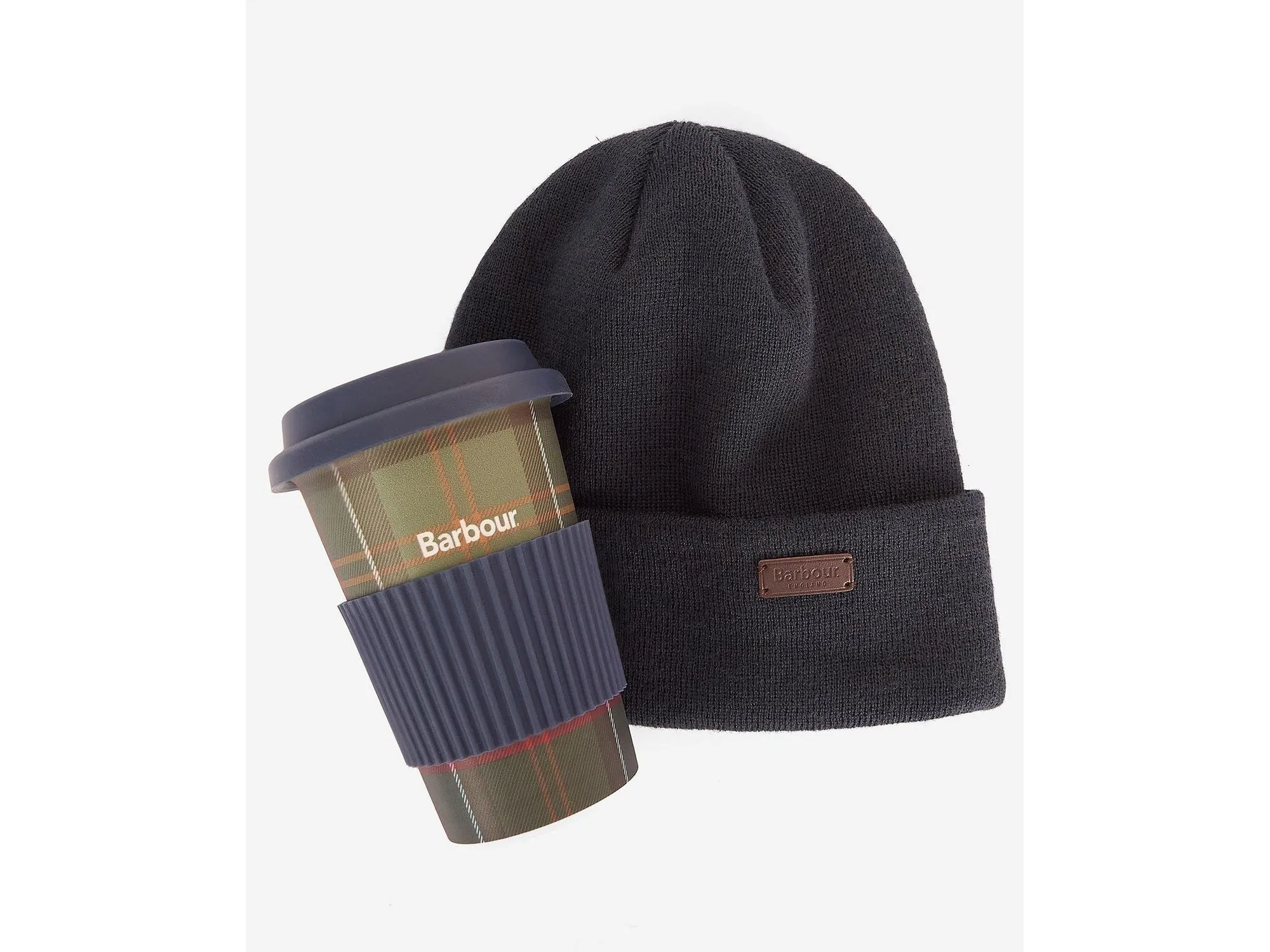 Barbour Travel Mug Gift Set In Navy & Classic Tartan