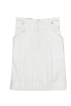BCBG Max Azria - White Pleated Pencil Skirt w/ Buttons Sz 2