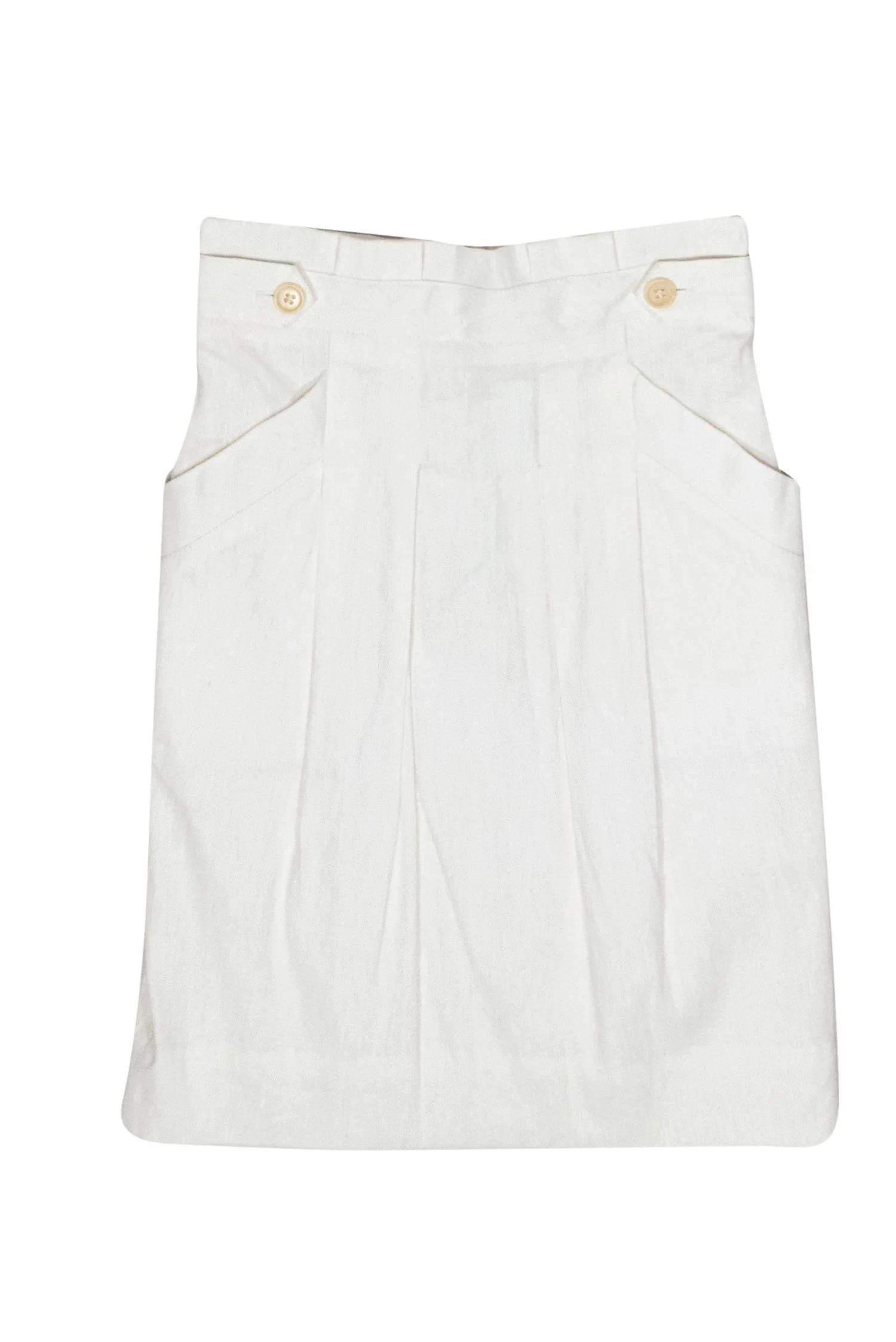 BCBG Max Azria - White Pleated Pencil Skirt w/ Buttons Sz 2