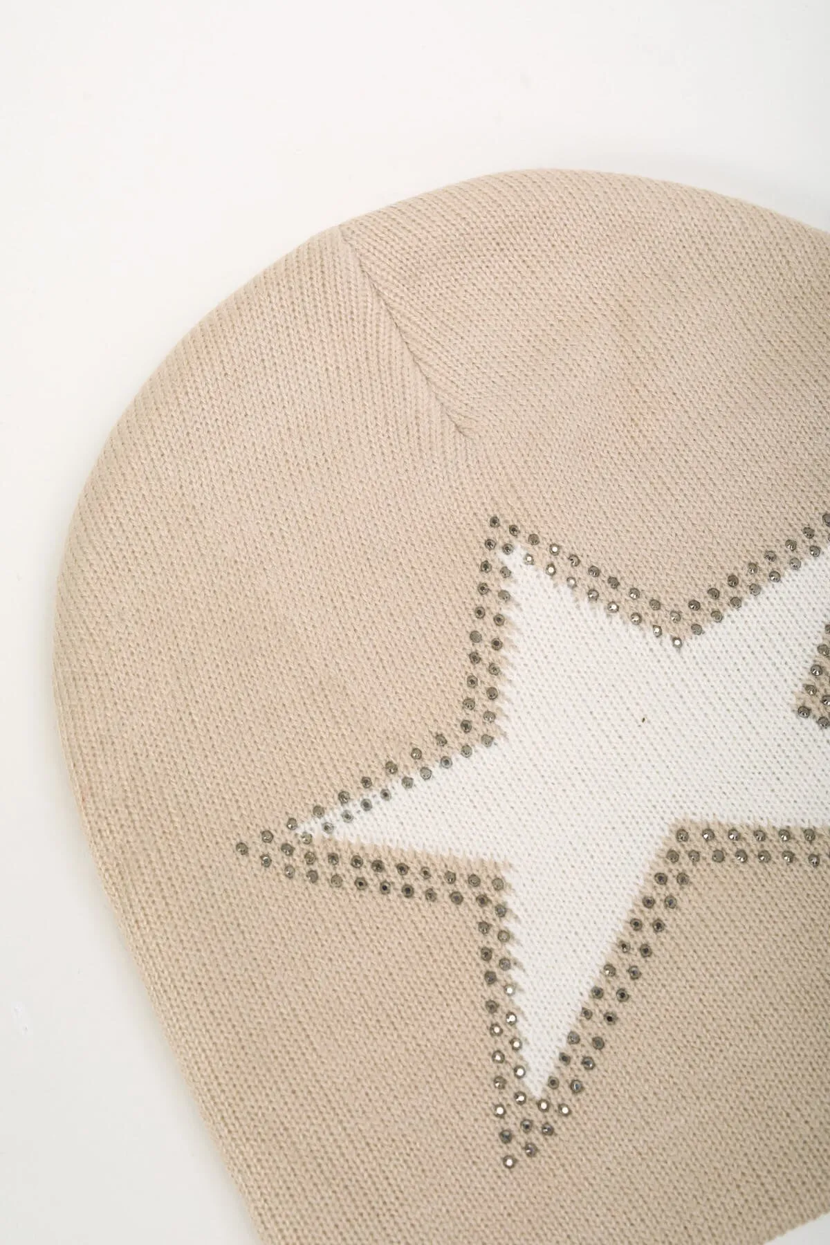 Beige Star Embellished Beanie