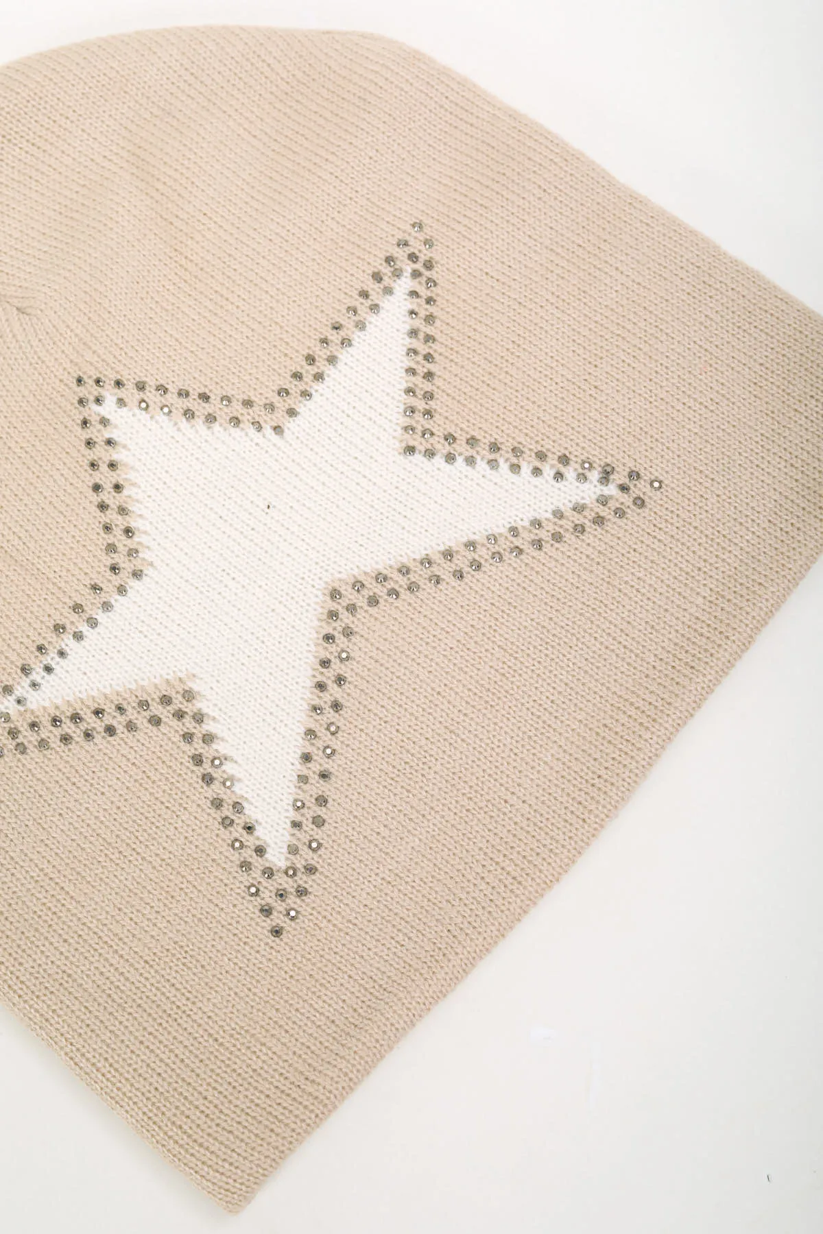 Beige Star Embellished Beanie