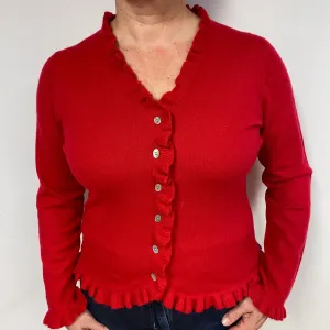 Berry Red Cashmere Frill Trimmed Cardigan Large