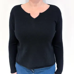 Black Cashmere Notch Neck Jumper Large