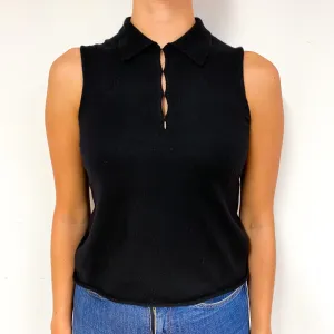 Black Cashmere Sleeveless Collared Tank Top Small