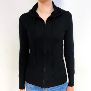 Black Cashmere Zip Hoodie Cardigan with Pockets Extra Small