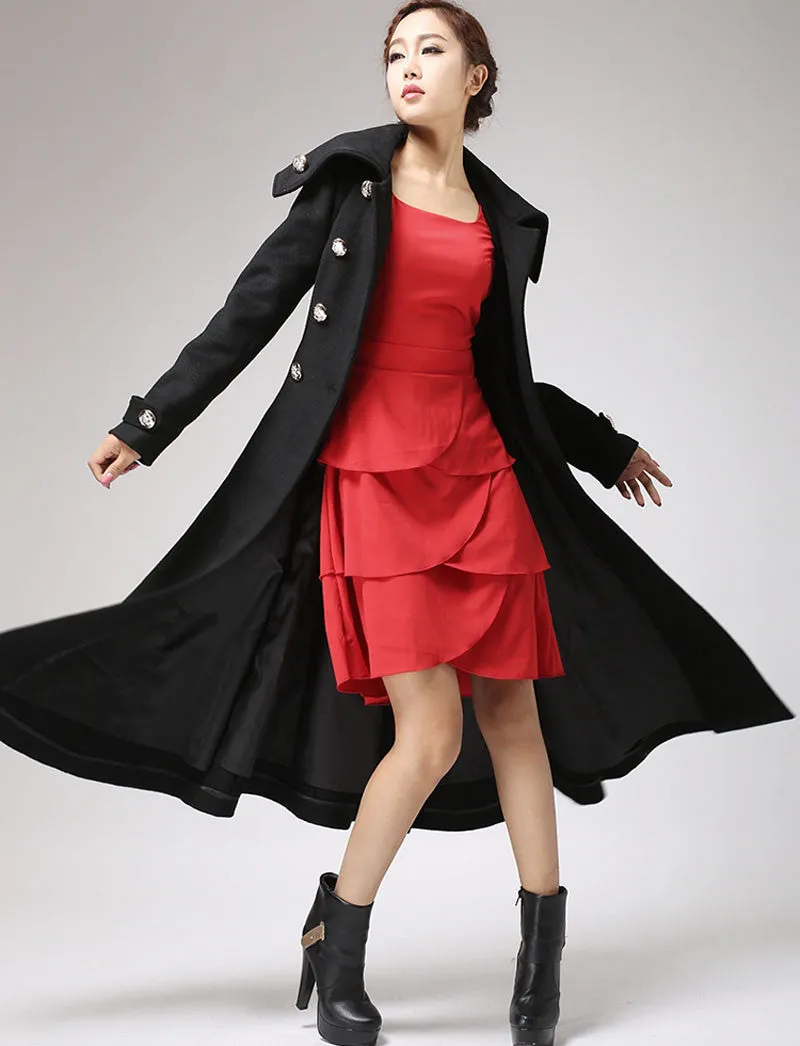 Black coat Cashmere coat Long coat Military Coat 709#