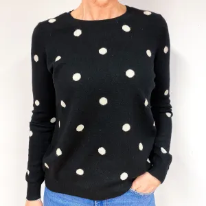 Black Cream Spot Cashmere Crew Neck Jumper Medium