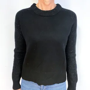 Black Flecked Cashmere Crew Neck Jumper Medium