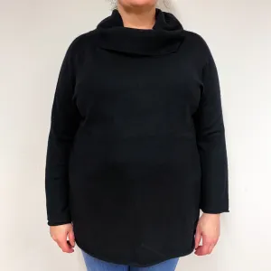 Black Funnel Sleeve Cashmere Cowl Neck Jumper Extra Large