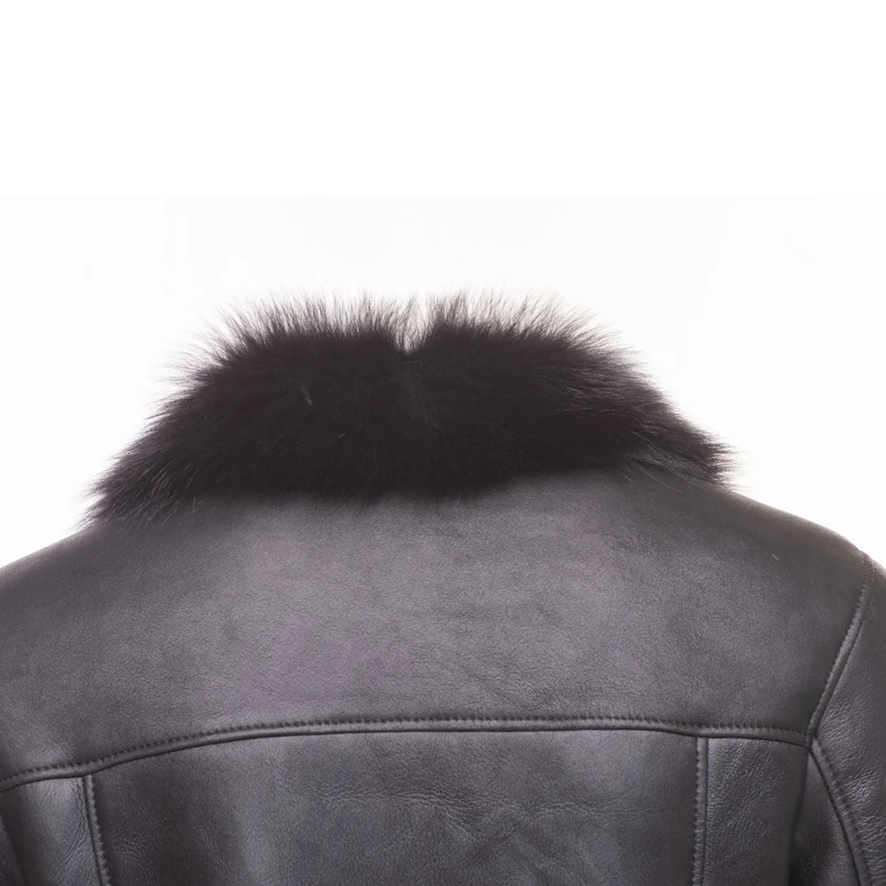 Black shearling trench coat with Toscana fur trim