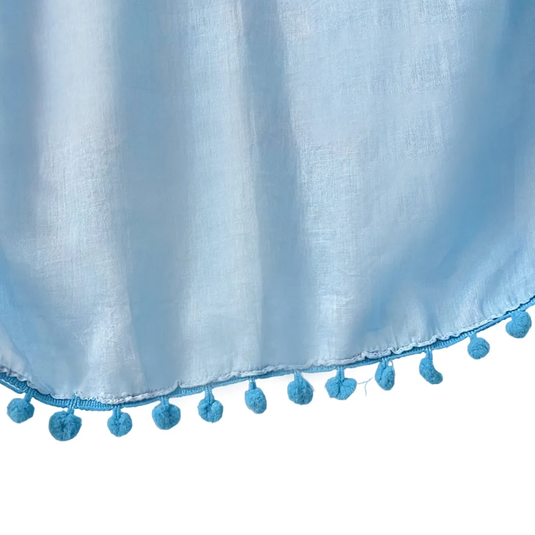 Blue Pom Pom Border Solid Viscose Scarf