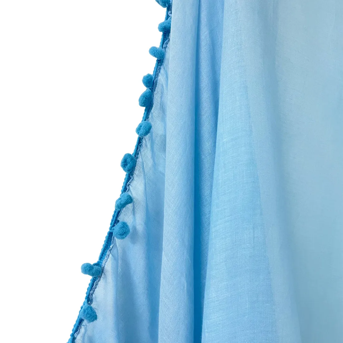 Blue Pom Pom Border Solid Viscose Scarf