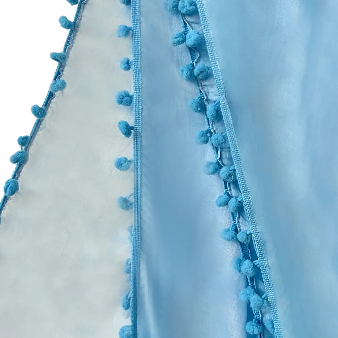 Blue Pom Pom Border Solid Viscose Scarf