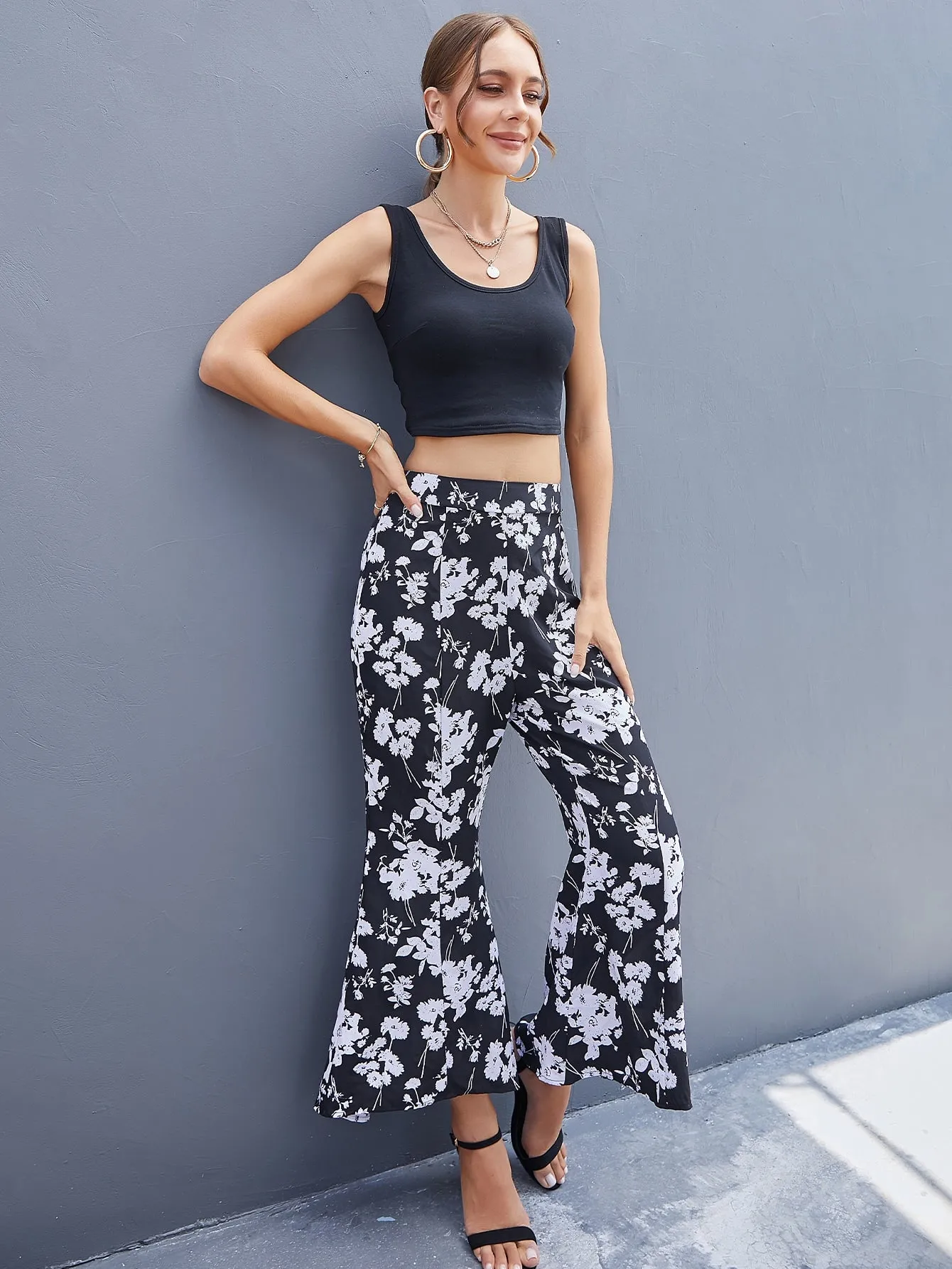 Boho All Over Print Zipper High Waist Cropped Women Pants