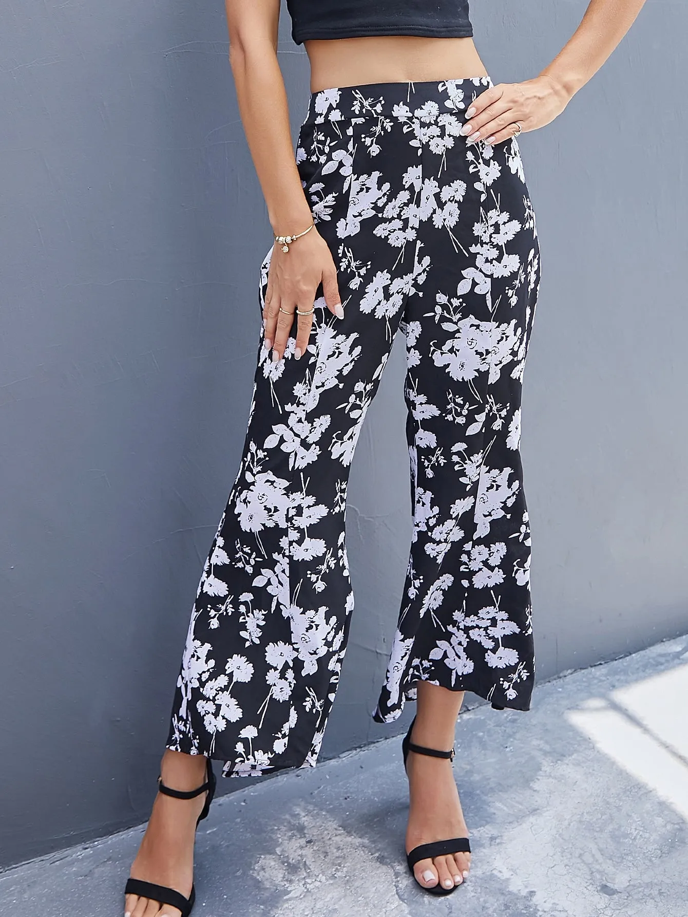 Boho All Over Print Zipper High Waist Cropped Women Pants