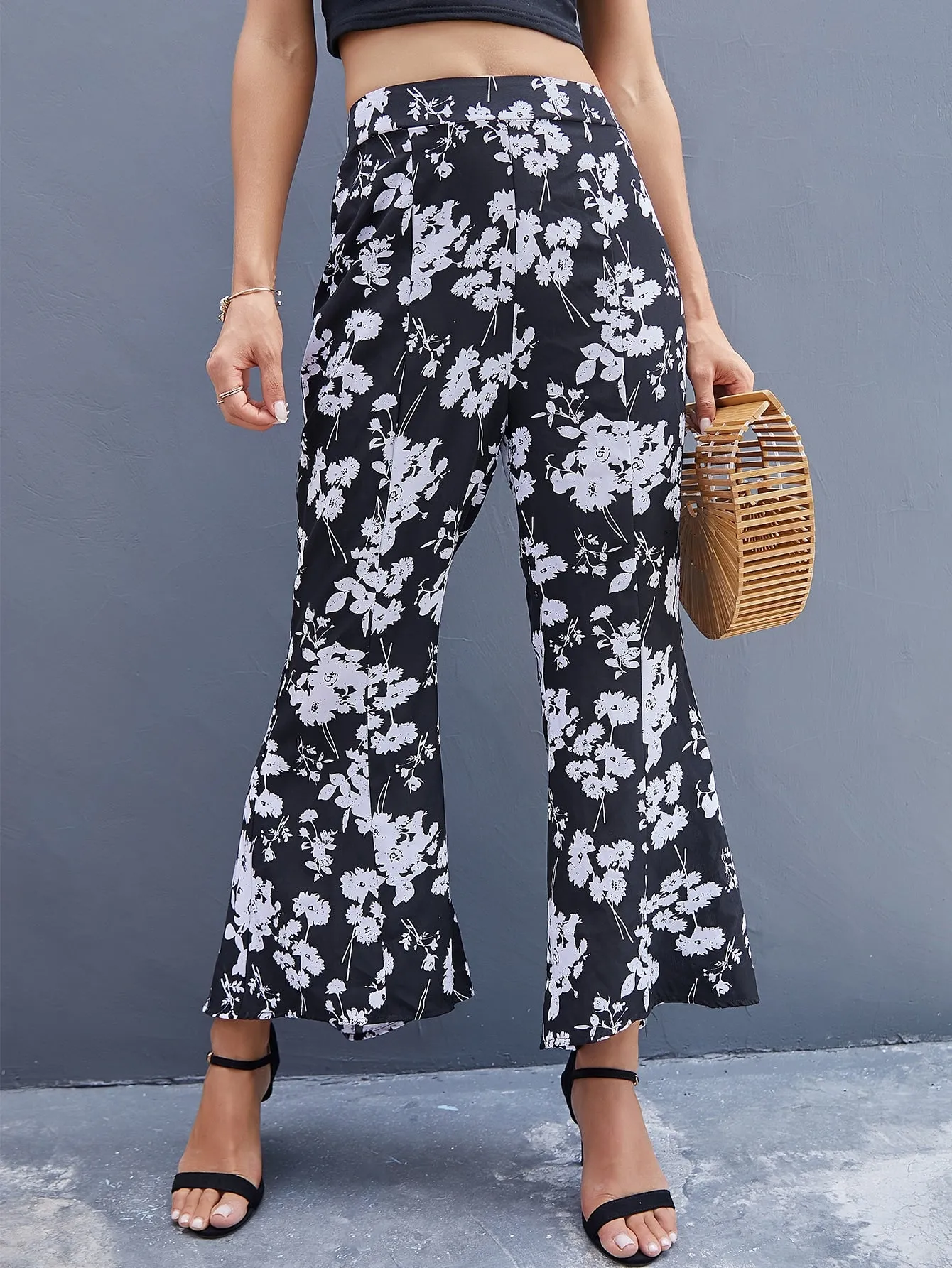 Boho All Over Print Zipper High Waist Cropped Women Pants