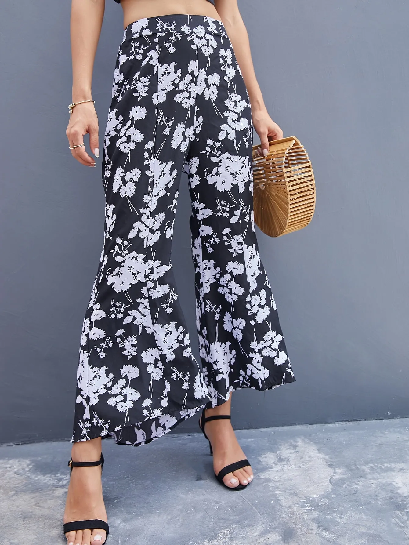 Boho All Over Print Zipper High Waist Cropped Women Pants