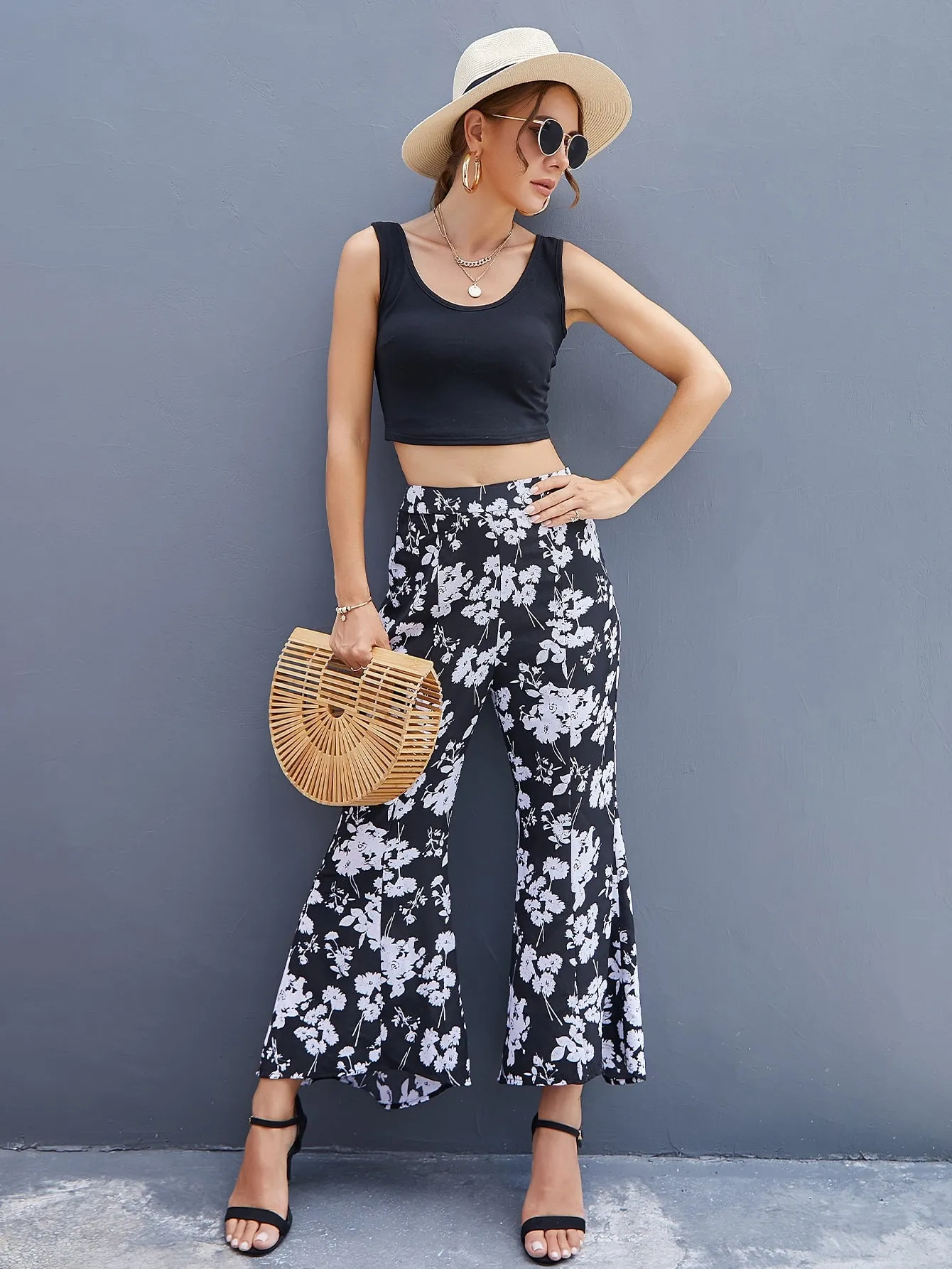 Boho All Over Print Zipper High Waist Cropped Women Pants