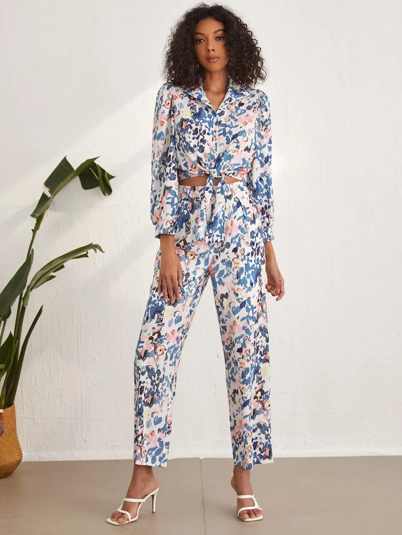 Boho Floral Zipper High Waist Long Women Pants