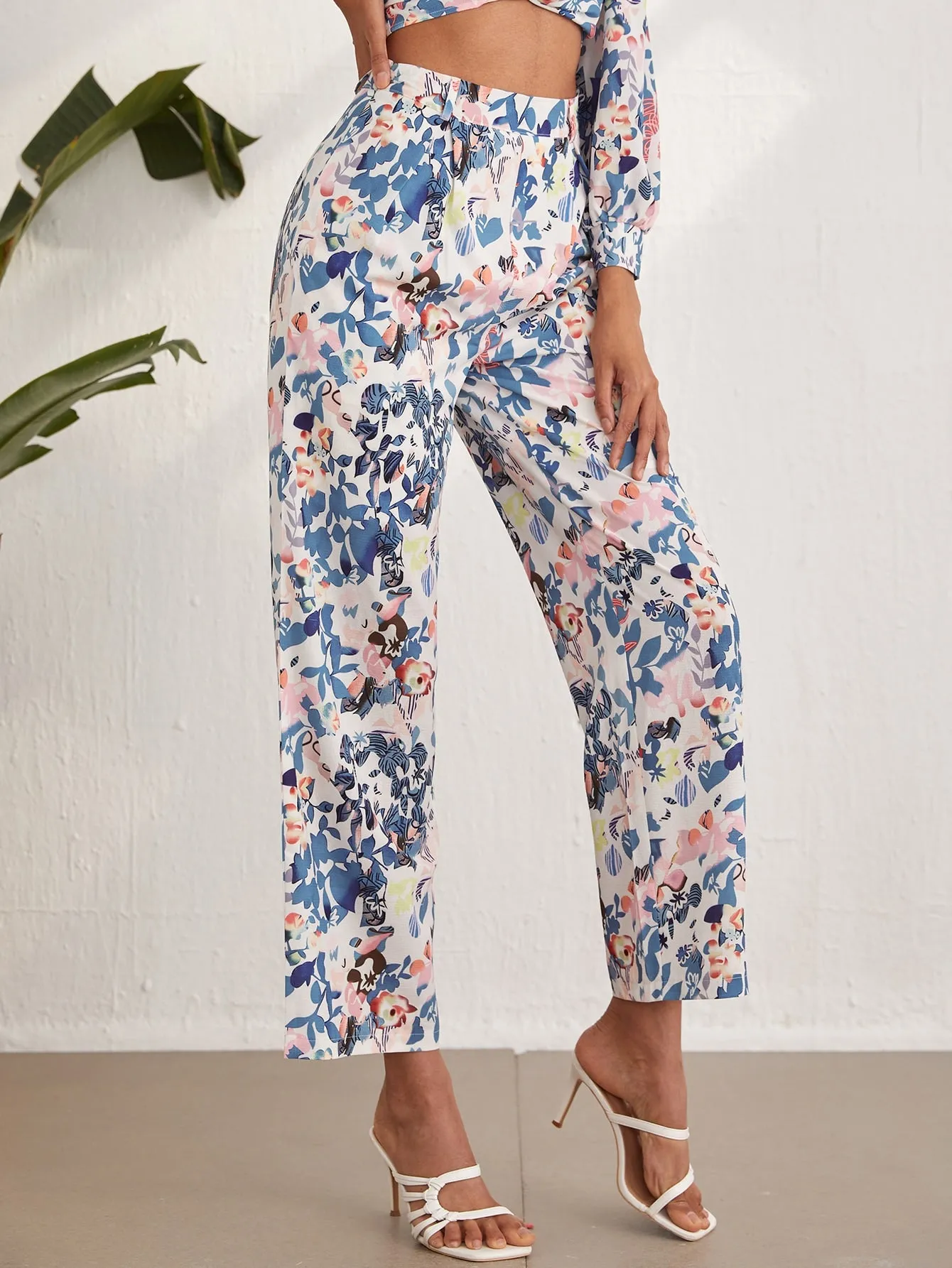 Boho Floral Zipper High Waist Long Women Pants