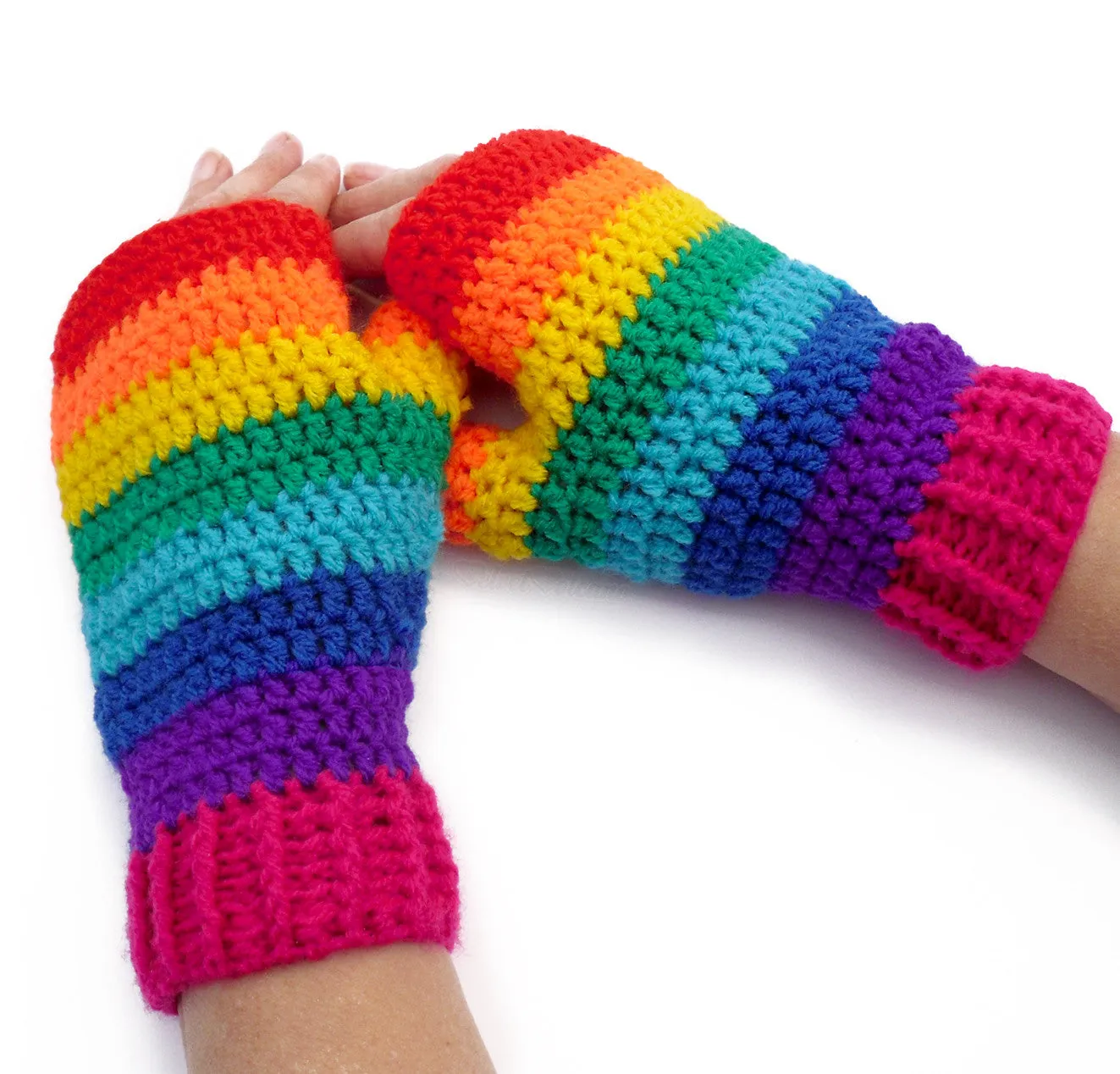 Bright Rainbow Fingerless Gloves