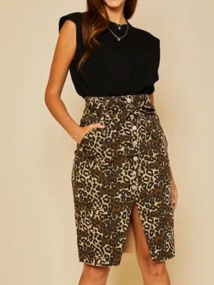 Brown Leopard Pencil Skirt
